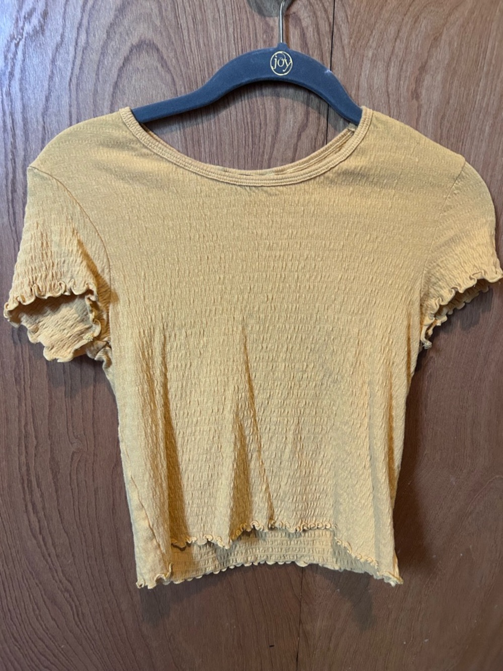 American Eagle Yellow Cropped Knit Lettuce Summer Short Sleeve Top Size XS